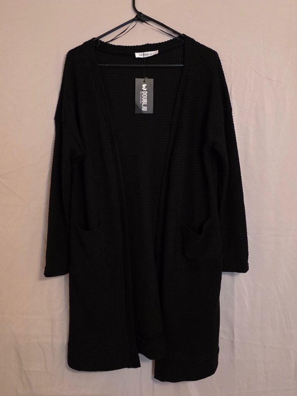 Open Weave Long Open Front Cardigan Sweater Coat Size L NWT